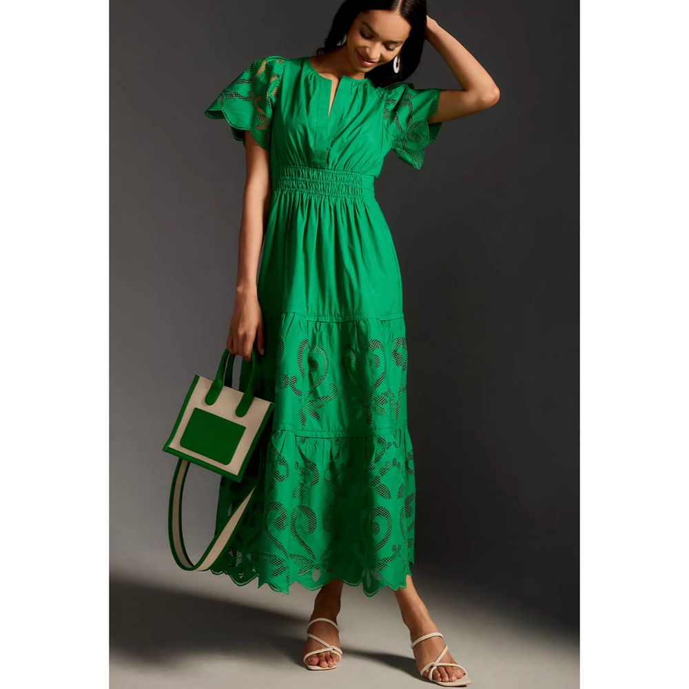 Anthropologie Somerset cutout edition Green Eyelet Maxi Dress